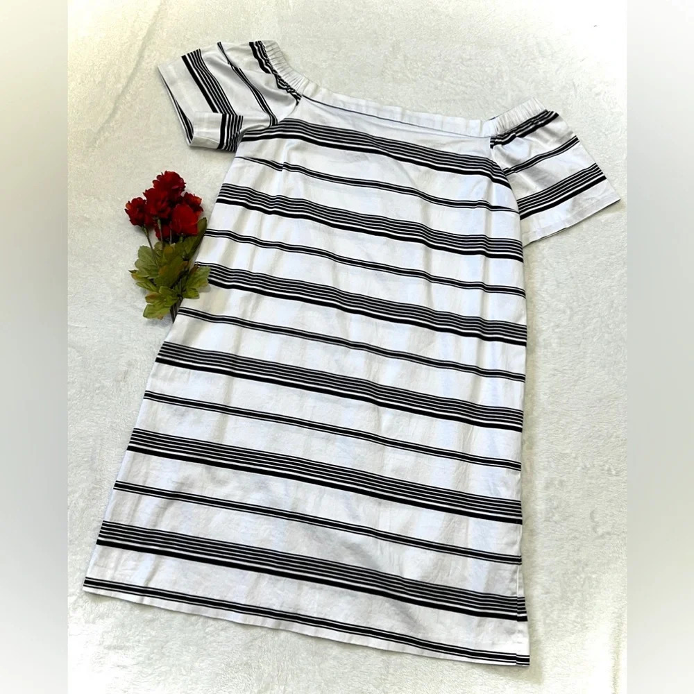 Maison Jules Striped Off Shoulder Shift Dress - Large